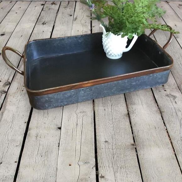 Farmhouse Galvanized Tray Serving Coffee Bar Table Home Decor - Picture 6 of 7
